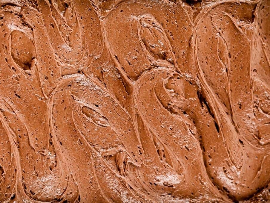 extreme closeup of double chocolate buttercream frosting