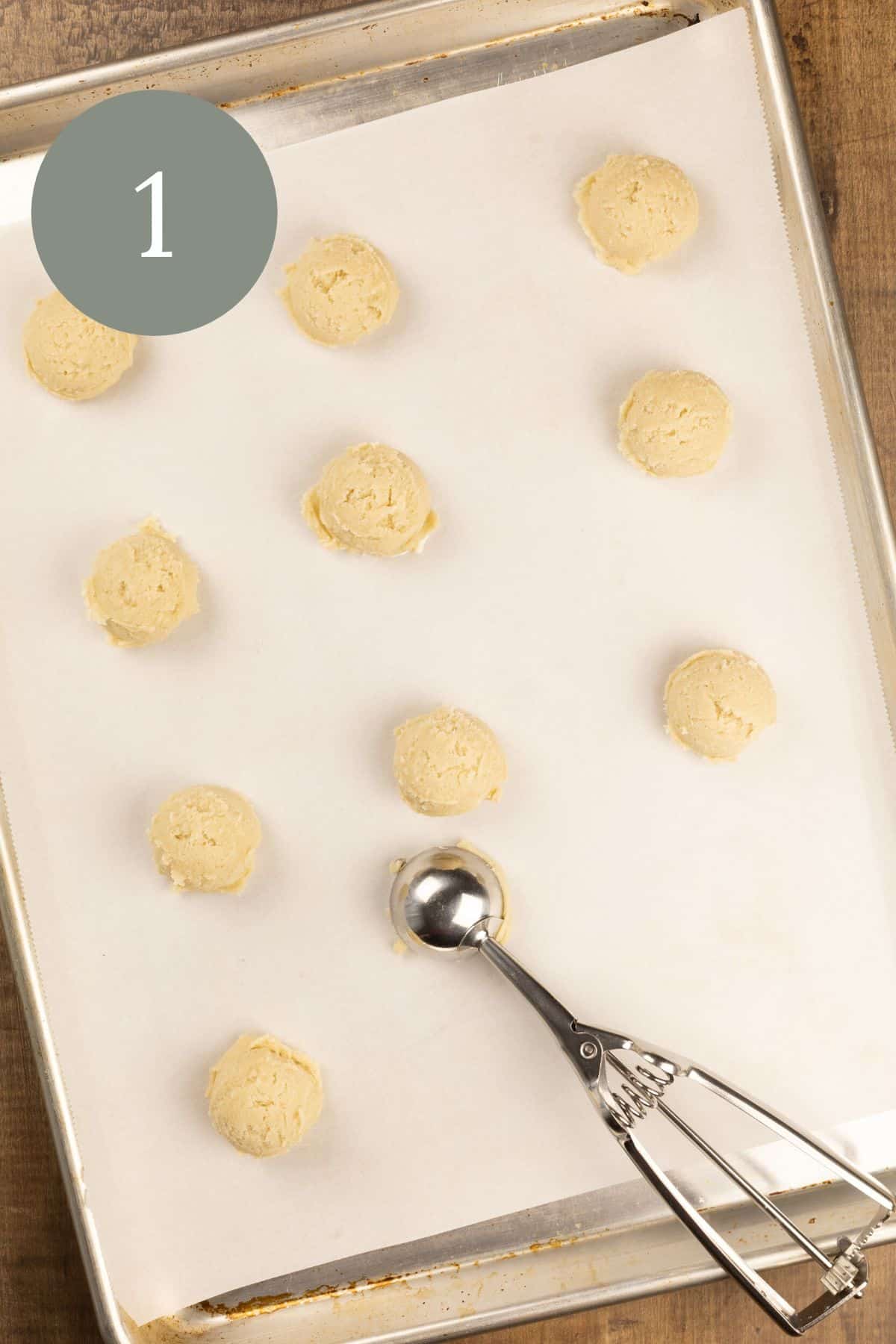 scooping dough onto cookie trays