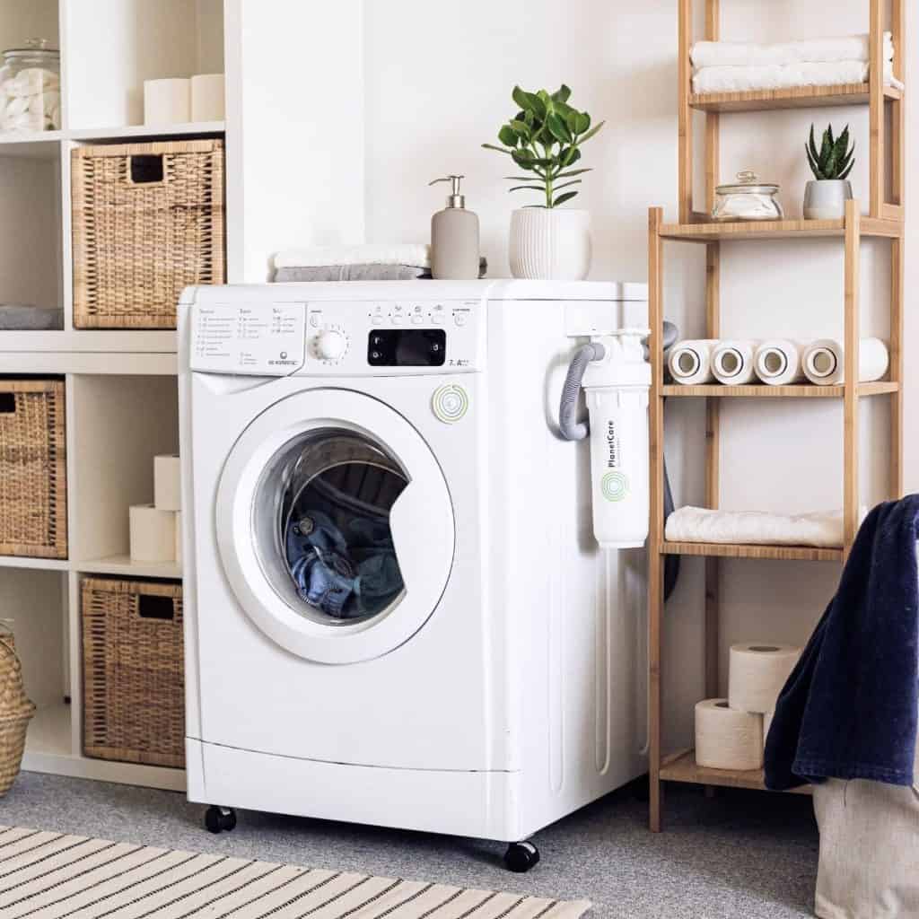 a washing machine in a laundry room 
