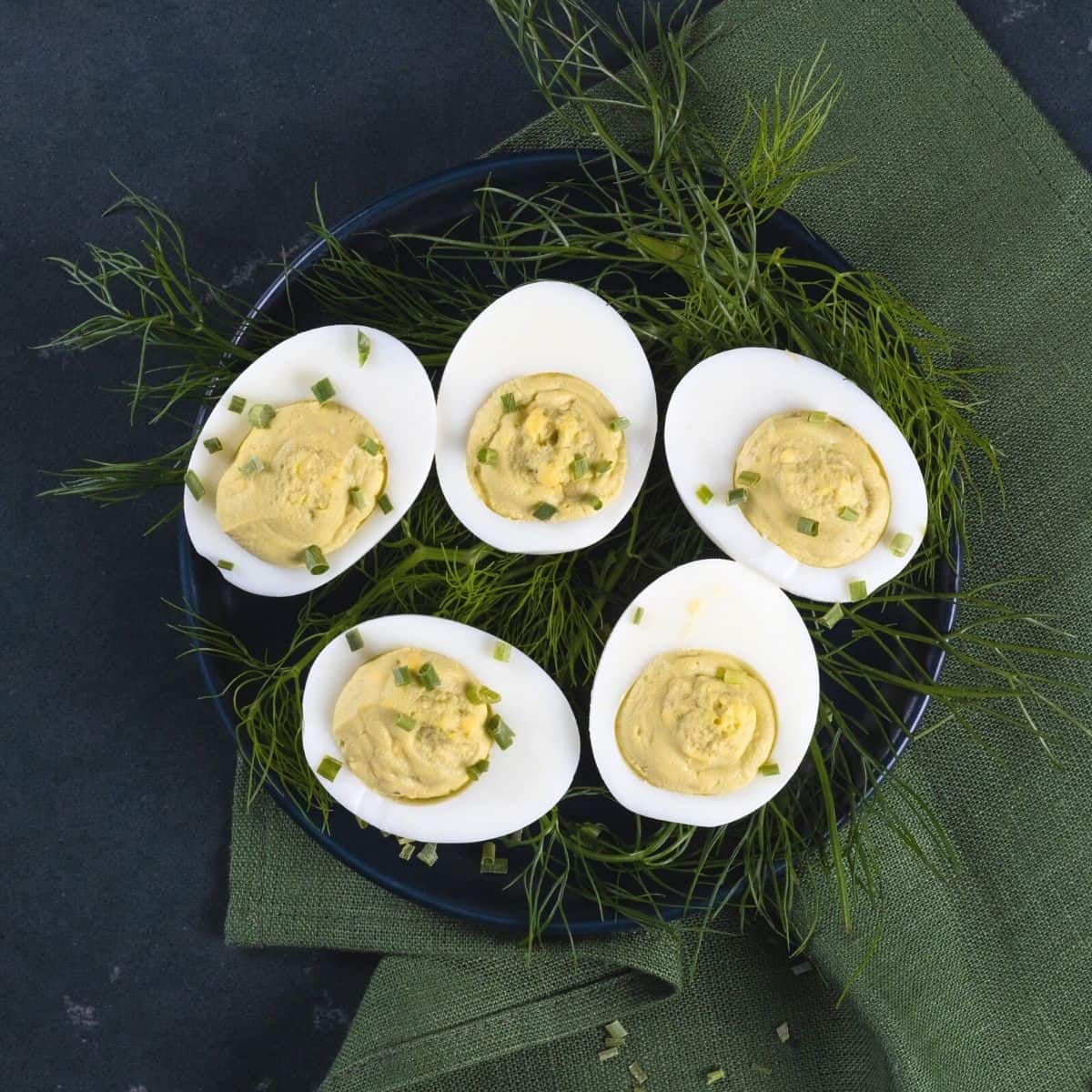 small plate filled with deviled eggs without mustard