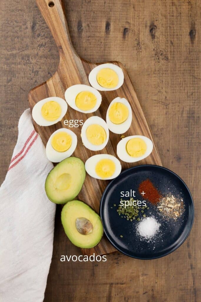 ingredients for deviled eggs without mustard on a table