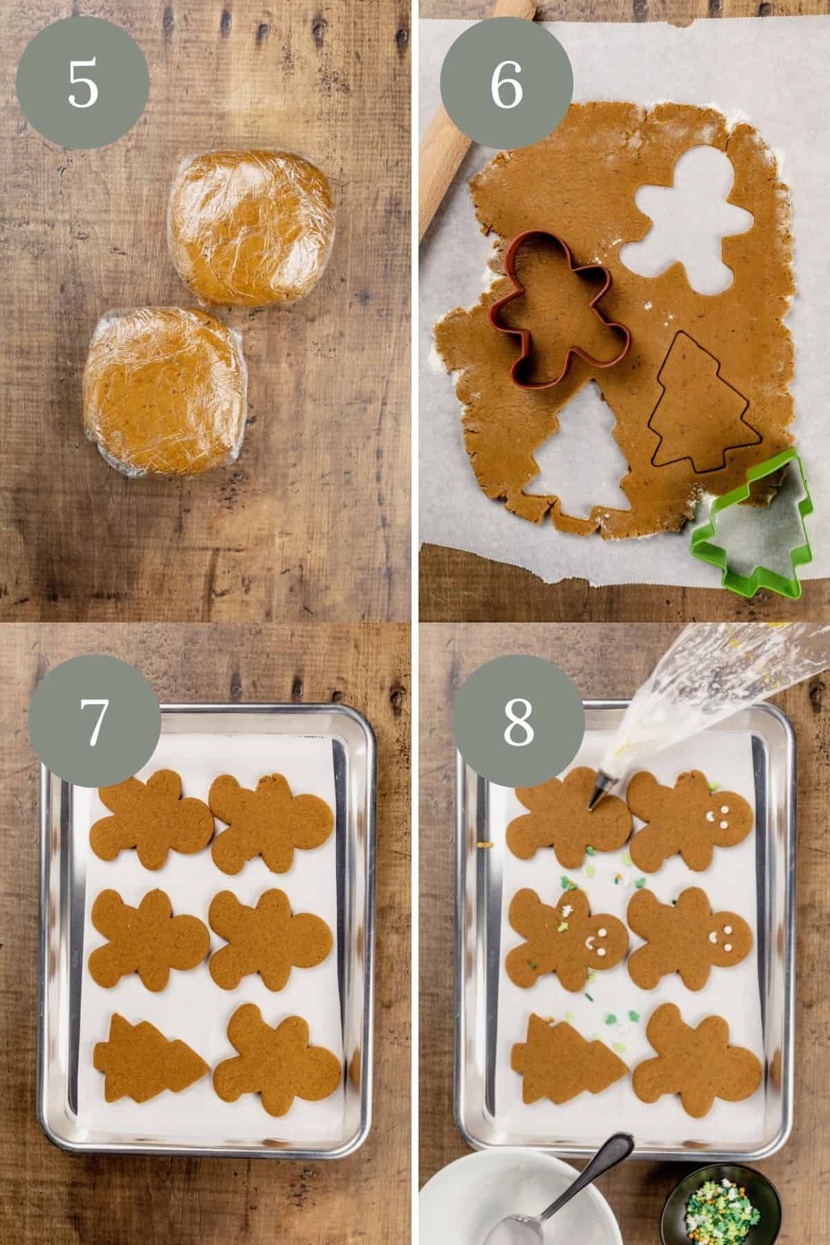 steps 5 through 8 of making gingerbread in a collage showing off each step for the cookies.